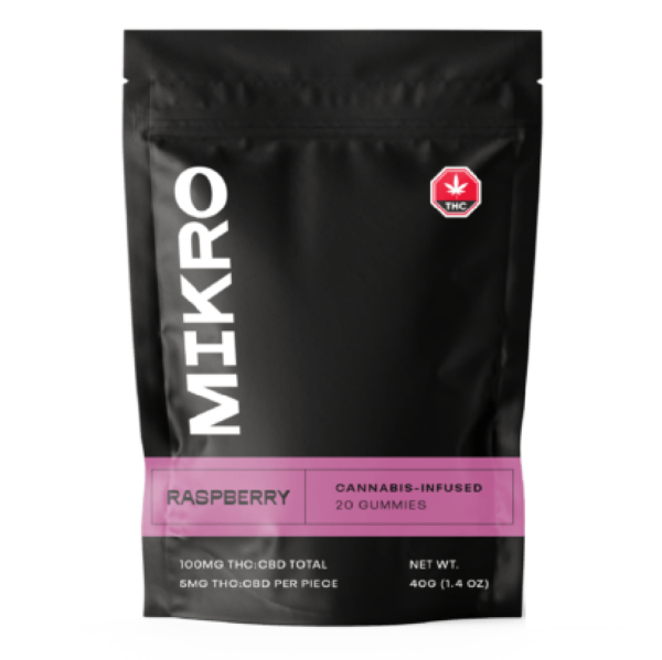 Mikro – 1:1 THC/CBD Gummies – 100mg – Raspberry | Canna Cabana Canada